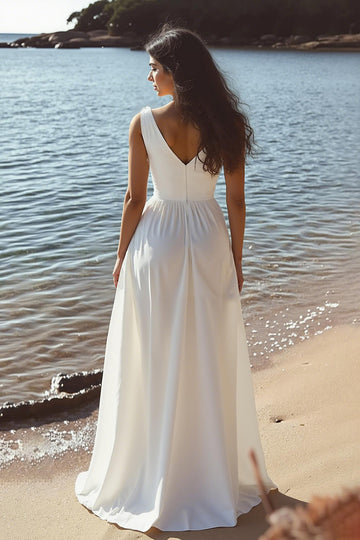 Robe blanche sans manches à col en V A Line